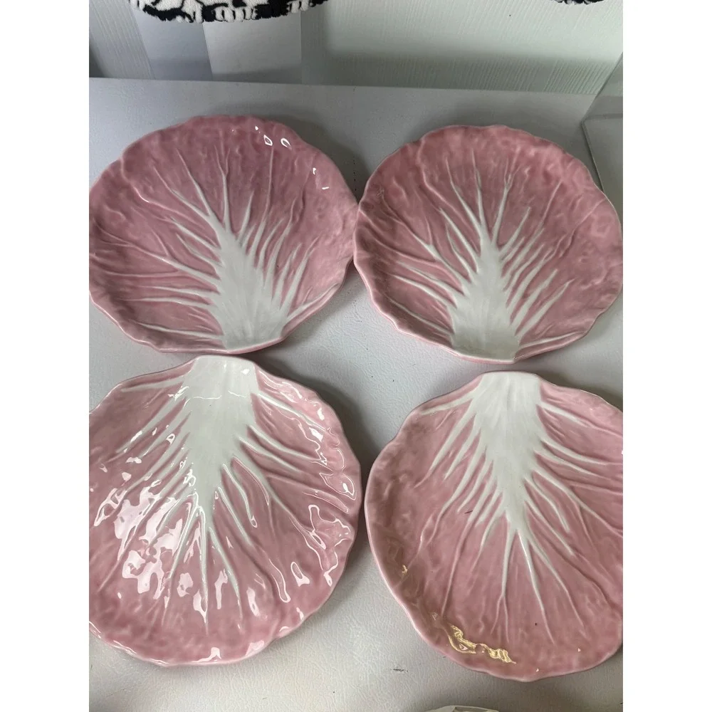 Threshold Pink Cabbage Leaf Stoneware Salad Plates Set of 4 Textured Scalloped